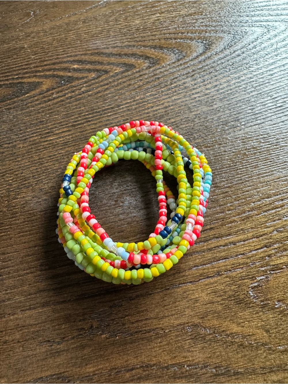 Multicolor Seed Bead Stretch Bracelet - Neon Yellow Accent